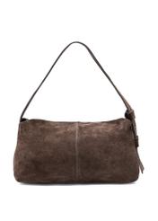 Dark brown suede handbag TORES-1186-89(Z25), product view from the back on a white background.