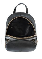 Black leather women's backpack TORES-1123D-99(Z25), view of the center of the product on a white background.