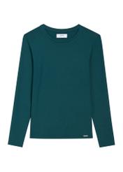 Turquoise women's long sleeve blouse LSLDT-0057-7F(Z26), front product view on white background.
