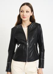 Women's leather jacket with rhinestones KURDS-0356-5339(W22)-02