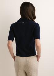 Dark navy blue women's wool sweater BLUDT-0222-7E(Z26), rear view on a model. Half-body shot.