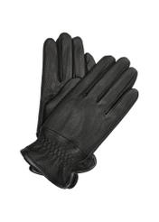 Men's black leather gloves REKMS-0078A-99(Z25), front product view on white background.