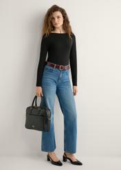 Black women's laptop bag TOREC-1209-99(W26), product view in model's hand. Full body visible.