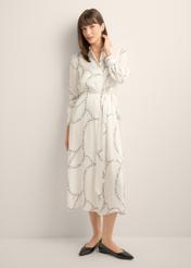 White long viscose dress SUKDT-0285-0P(Z26), product view from the front on the model, the whole silhouette is visible.