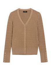 Women's camel cardigan with buttons KARDT-0044A-1D(Z26), front product view on white background.
