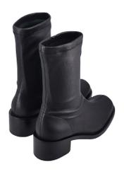 Black leather women's ankle boots BUTYD-1360-99(Z26), product view from the back on a white background.
