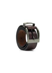 Men's dark brown leather belt PASMS-0274-88(Z25), diagonal product view on white background.