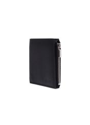 Black small leather men's wallet PORMS-0730-9I(Z26) - diagonal view of the product, on a white background.