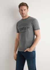 Men's graphite cotton t-shirt TSHMT-0141-9D(W26) - front view of the product, on a model, against a light background. Knee-length silhouette visible.