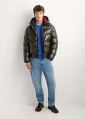 Green men's nylon jacket KURMT-0448-8B(Z26), front product view on model. Full body visible.