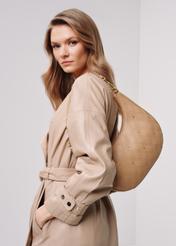 Beige imitation leather hobo handbag TOREC-0877-81(W24)-07