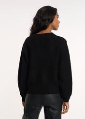 Black women's V-neck sweater SWEDT-0162-99(Z24)-04