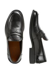 Men's black leather moccasins BUTYM-0482-99(W25), product view from above on white background.