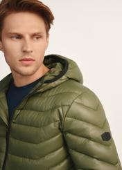 Men's olive green jacket KURMT-0380-57(Z25), close-up of the product detail on the model.