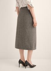 Gray wool midi skirt SPCDT-0133-9D(Z26), product view from the back on the model, half of the silhouette visible.