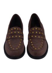 Dark brown suede women's moccasins BUTYD-1329-1I(Z26), front product view on white background.