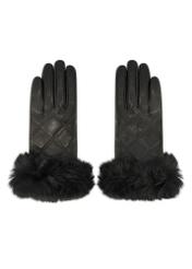 Women's leather gloves with rabbit fur REKDS-0071A-99(Z26) - product view from above, on a white background.