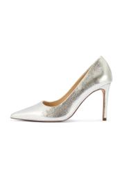 Silver leather women's high heels BUTYD-1131-92(Z25), side view of the product on a white background.