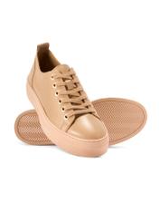 Beige women's leather sneakers BUTYD-1062-1B(W26), diagonal product view on a white background.