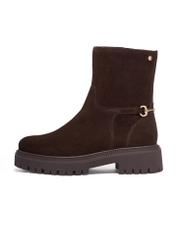 Dark brown suede women's ankle boots BUTYD-1282-1I(Z26), side product view on white background.