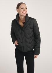 Black women's winter jacket KURDT-0614-99(Z25), front view of the product on the model, half of the silhouette visible.