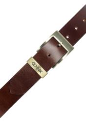 Men's brown leather belt PASMS-0127-1I(W26), top view of the product on a white background.