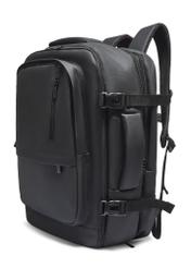 Black large travel backpack PLCMN-0018-99(Z26), diagonal product view on white background.