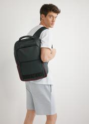 Black large men's backpack TORMN-0396-9J(W26), product view on the model's silhouette.