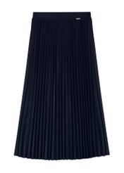 Navy blue pleated midi skirt SPCDT-0096-7E(W26), front product view on white background.