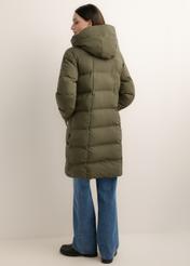 Women's khaki winter jacket KURDT-0700-8D(Z26), back view of the product on the model. Full body visible.