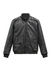 Men's black leather bomber jacket KURMS-0418-99(Z26), front product view on white background.