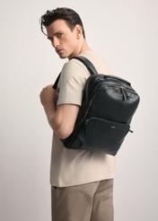 Large black leather men's backpack PLCMS-0019A-99(Z25), product view on the model's silhouette.
