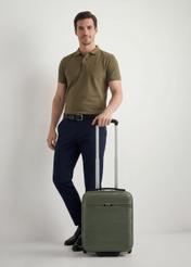 Cabin suitcase on wheels WALAB-0040-55-16(W25), product view from the front next to the model, the entire model is visible.