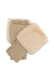 Beige gloves with fur REKDF-0034-81(Z25) - top view of the product on a white background.