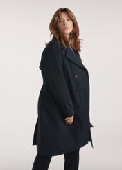 Black women's coat with insulation KURDT-0610-99(Z25), side view of the product on the model, half of the silhouette visible.