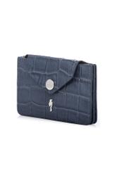 Small navy blue leather women's wallet PORES-0890-7D(W26) - diagonal product view, on a white background.