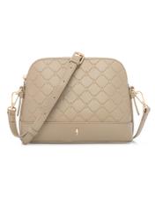Beige women's handbag with monogram TOREC-1180-1P(W26), front product view on white background.