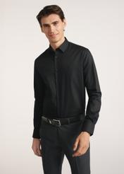 Black men's shirt KOSMT-0351-99(Z25) - front view of the product on a model on a white background. Half of the silhouette visible.