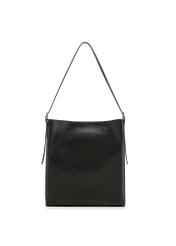 Black leather shopper bag TORES-1436-99(Z26) - product view from the back, on a white background.