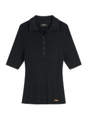 Women's ribbed blouse with short sleeves BLUDT-0200-99(W26), front product view on white background.