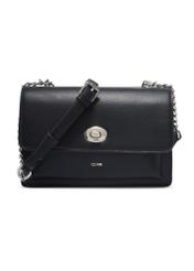 Small black women's handbag with an elegant clasp TOREC-1322-99(Z26), front view of the product on a light background.