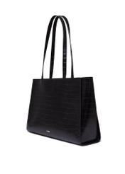 Black croco shopper bag TOREC-1287-9G(Z26), diagonal product view on white background.