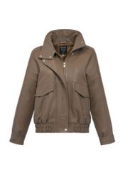 Women's leather jacket in dark beige KURDS-0488-2365(Z24)-05