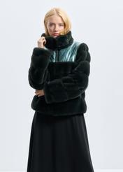 Green short women's fur coat FUTDP-0047-51(Z24)