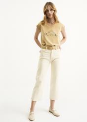 Cream women's high-waisted pants SPODT-0066-12(W22)-03