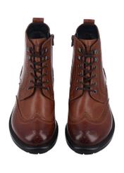 Men's brown leather ankle boots BUTYM-0546-1H(Z26), front product view on white background.