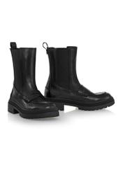 Black leather women's boots with strap BUTYD-1039-99(Z23)-02