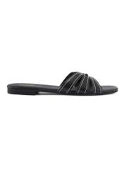 Black women's flip-flops with stitching BUTYD-1223-99(W26), side view of the product on a white background.
