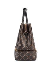 Brown monogrammed travel bag TOREC-1079-89(Z25), side view of the product on a white background.