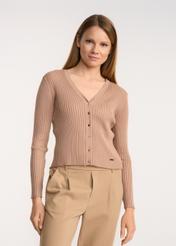 Beige women's V neck blouse LSLDT-0029-81(Z22)-01